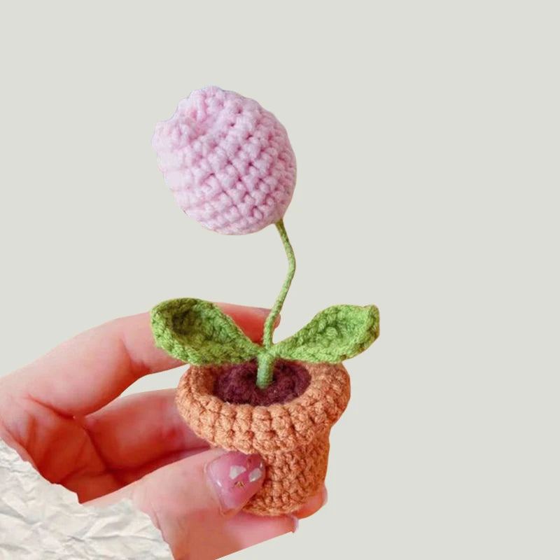 DIY Handwoven Woolen Mini Potted Flower – Cute Desk Decor & Gift