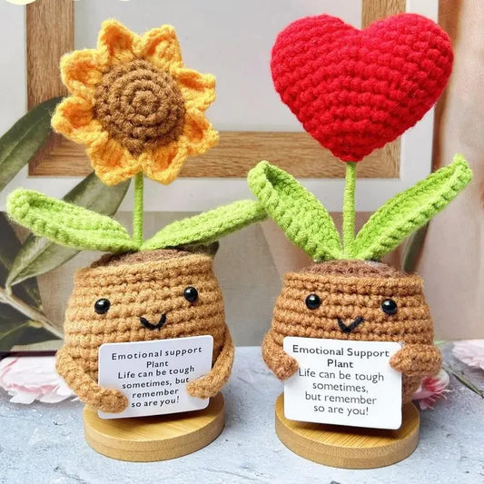 Positive Energy Crochet Flower Dolls – Emotional Support Hug Plants for Desk & Home Decor