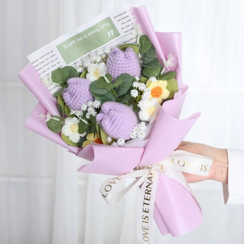 Handcrafted Knitted Flower Bouquet – Cozy Crochet Blooms for Gifting & Décor
