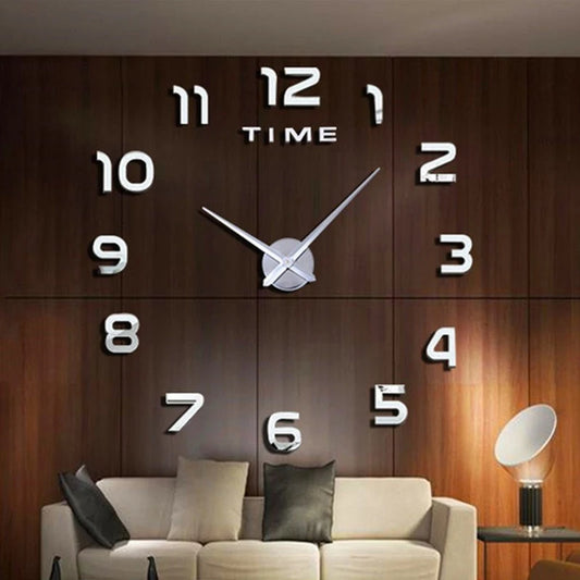 Modern 3D DIY Large Wall Clock – Quartz Acrylic Mirror Sticker Clock for Living Room & Office Décor