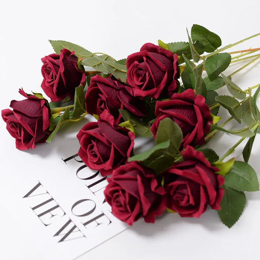 Realistic Artificial Rose Branch (3pcs) – Elegant Faux Flowers for Wedding & Home Decor