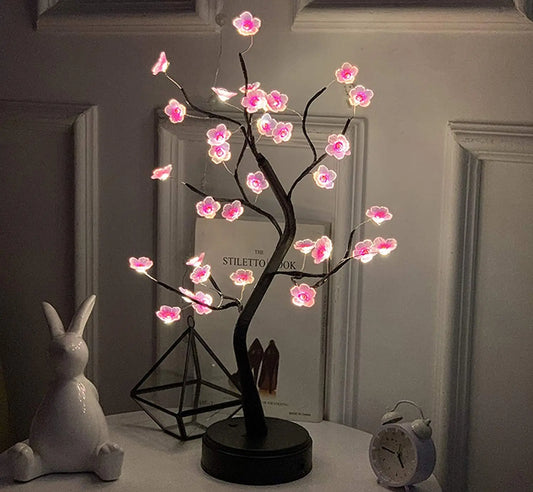 Cherry Blossom LED Bonsai Tree Lamp – Touch Switch Night Light (USB/Battery)