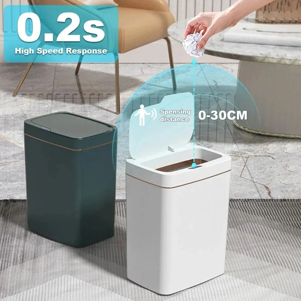 Smart Sensor Bathroom Trash Can – 15L Touchless with Automatic Bagging