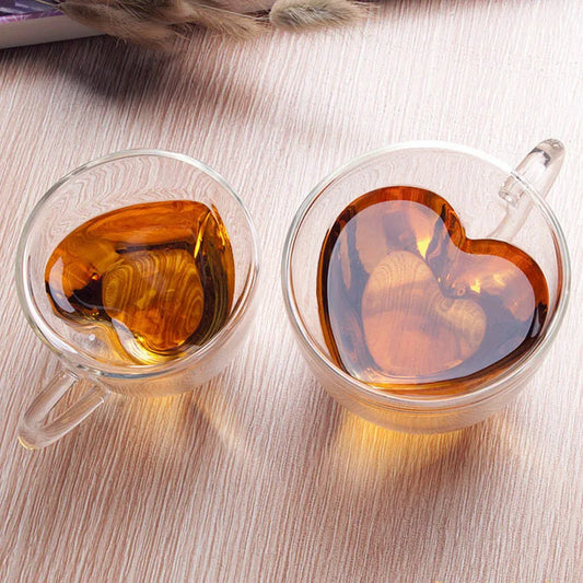 Heart-Shaped Double Wall Glass Mug – 250ml Heat-Resistant Lover’s Cup