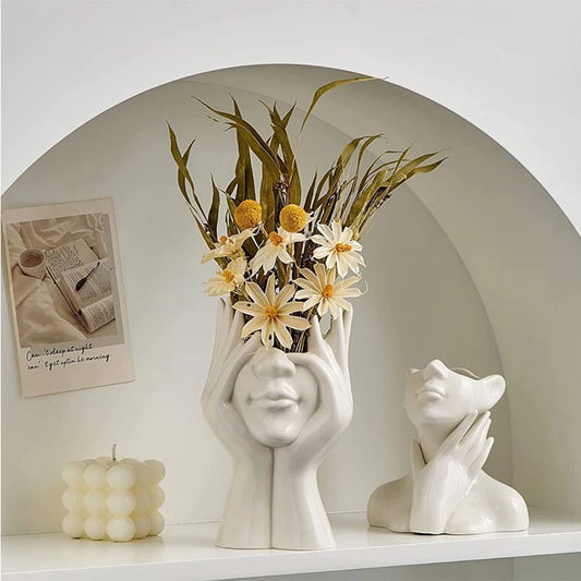 Hands of Calm – Human Face Vase & Organizer | Artistic Modern Décor