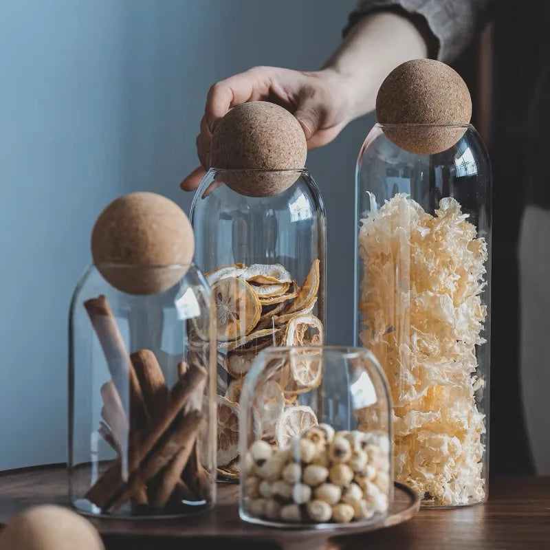 Minimalist Glass Storage Jar with Natural Cork Lid – 4 Sizes | Airtight Food Container for Pasta, Tea, Coffee & Spices