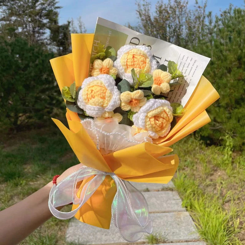 Handcrafted Knitted Flower Bouquet – Cozy Crochet Blooms for Gifting & Décor