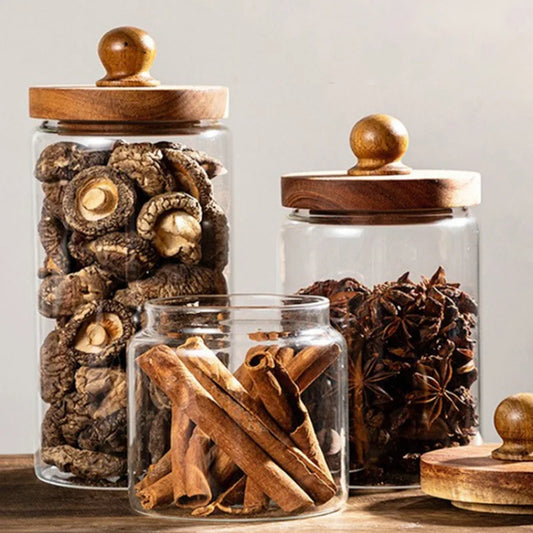 Airtight Glass Storage Jars with Wooden Lids