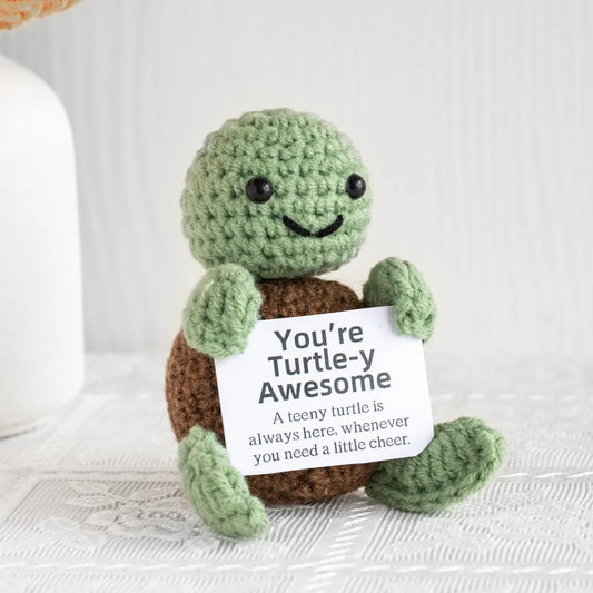 Handmade Crochet Turtle Plush – “You’re Turtle-y Awesome” Positive Support Doll Gift