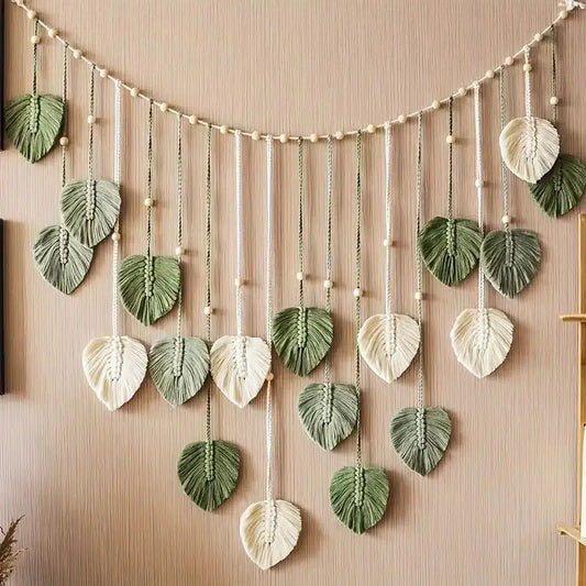 Boho Leaf Macrame Wall Hanging – Handmade Tapestry for Living Room & Bedroom Decor