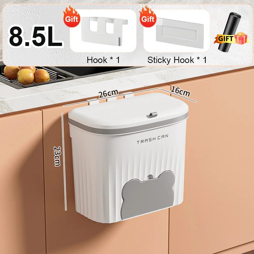 Mini Wall-Mounted Trash Bin – 8.5L/12L Compact Kitchen Wastebasket with Lid