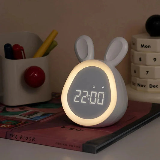 Mini Rabbit LED Alarm Clock – Cute USB Rechargeable Night Light Clock for Kids, Students & Dorm Room
