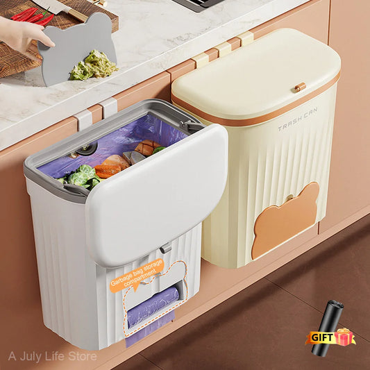 Mini Wall-Mounted Trash Bin – 8.5L/12L Compact Kitchen Wastebasket with Lid