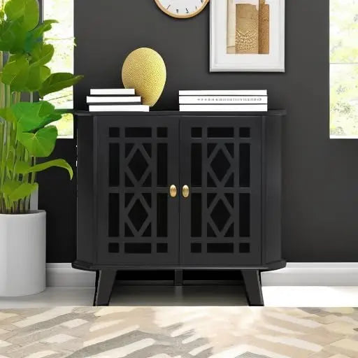 Modern Corner Shelf Cabinet with 2 Doors – Stylish 2-Tier Sideboard Table