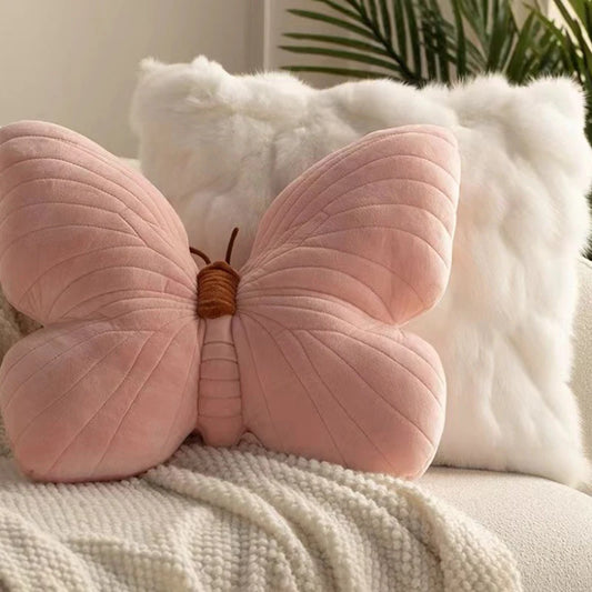Pink Butterfly Plush Cushion – Soft Decorative Pillow for Bed or Sofa