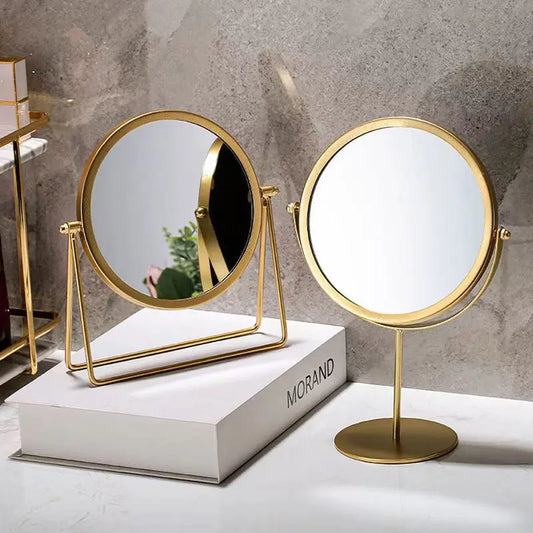 360° Rotating Gold Makeup Mirror – Elegant Iron Frame Vanity Mirror for Desk & Dressing Table