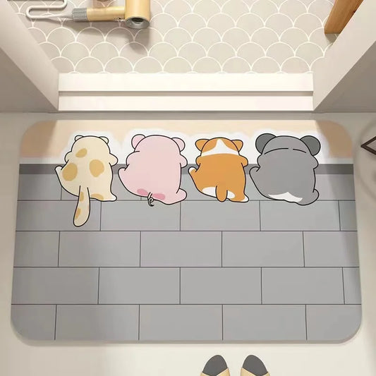Cute Animal Tail Bathroom Mat – Soft Diatomaceous Mud Absorbent Floor Rug for Bathroom, Toilet, and Bedroom
