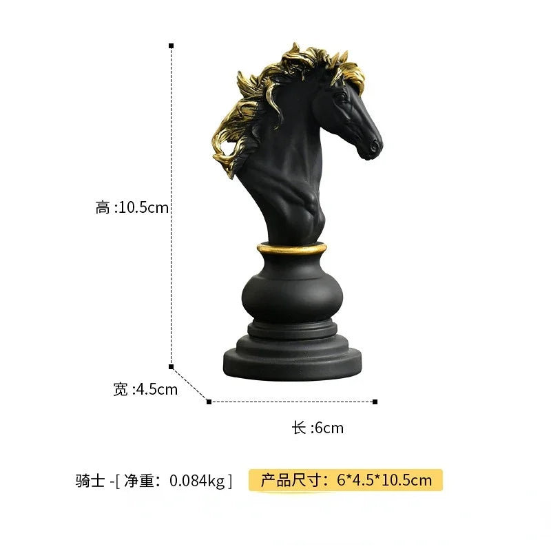 Luxury Resin Chess Figurine Set – King, Queen & Knight Decorative Sculptures for Home & Office
