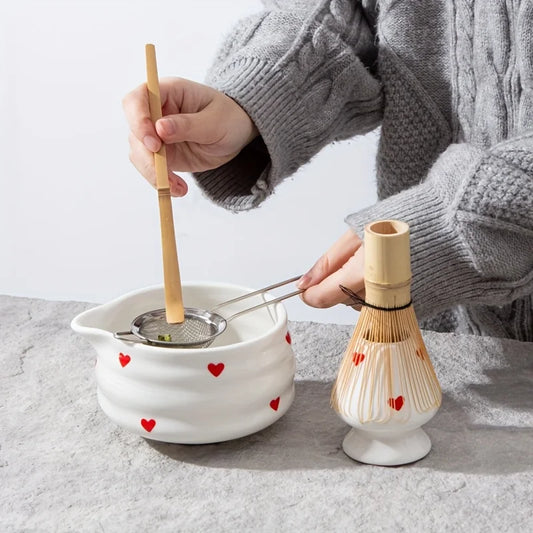 Heart Matcha Bowl – Cute Ceramic Tea Set for Gifting