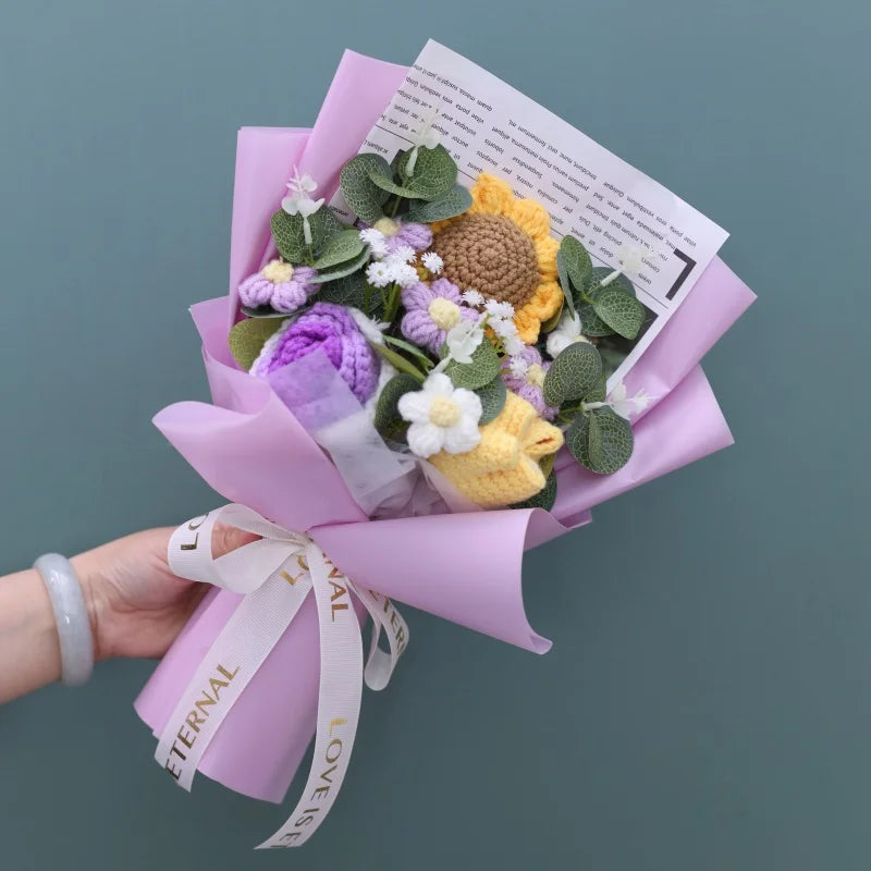 Handcrafted Knitted Flower Bouquet – Cozy Crochet Blooms for Gifting & Décor
