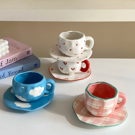 Cloud & Heart Mug Set – Ceramic Cup with Matching Saucer