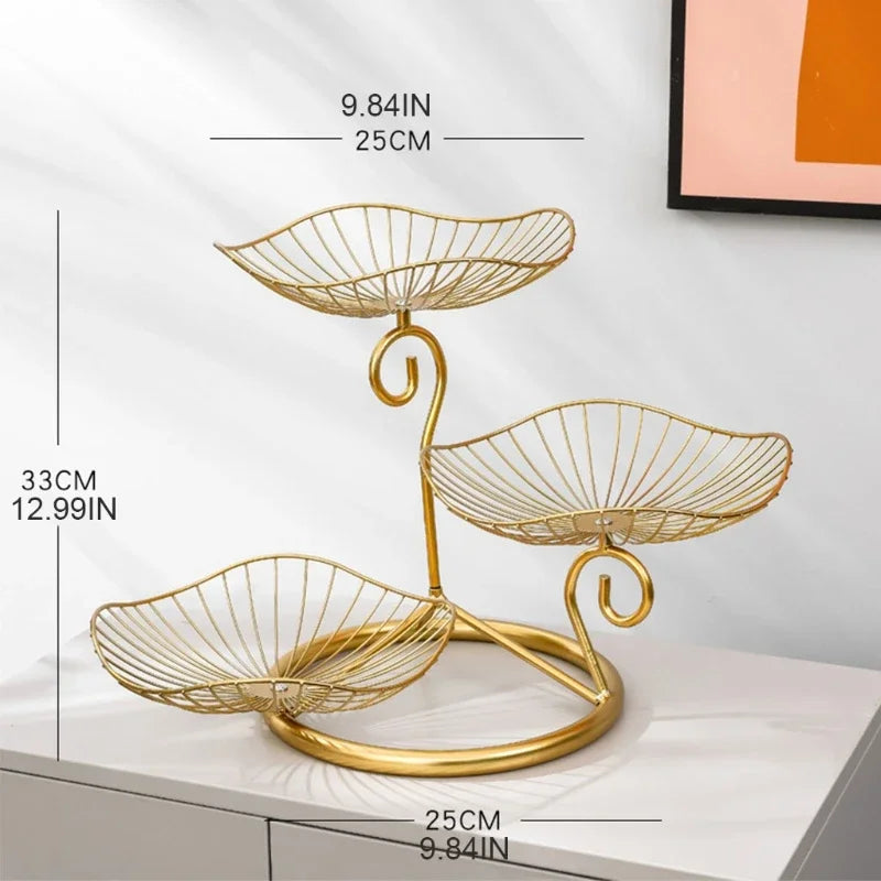 3-Tier Gold Metal Fruit Basket Stand – Decorative Countertop Tray for Kitchen & Dining