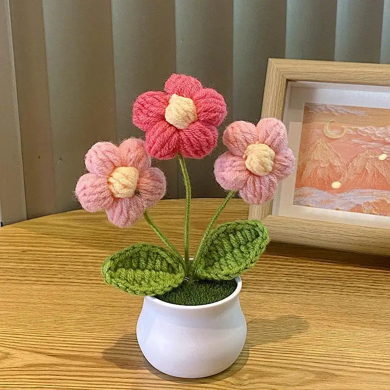 DIY Handwoven Woolen Mini Potted Flower – Cute Desk Decor & Gift