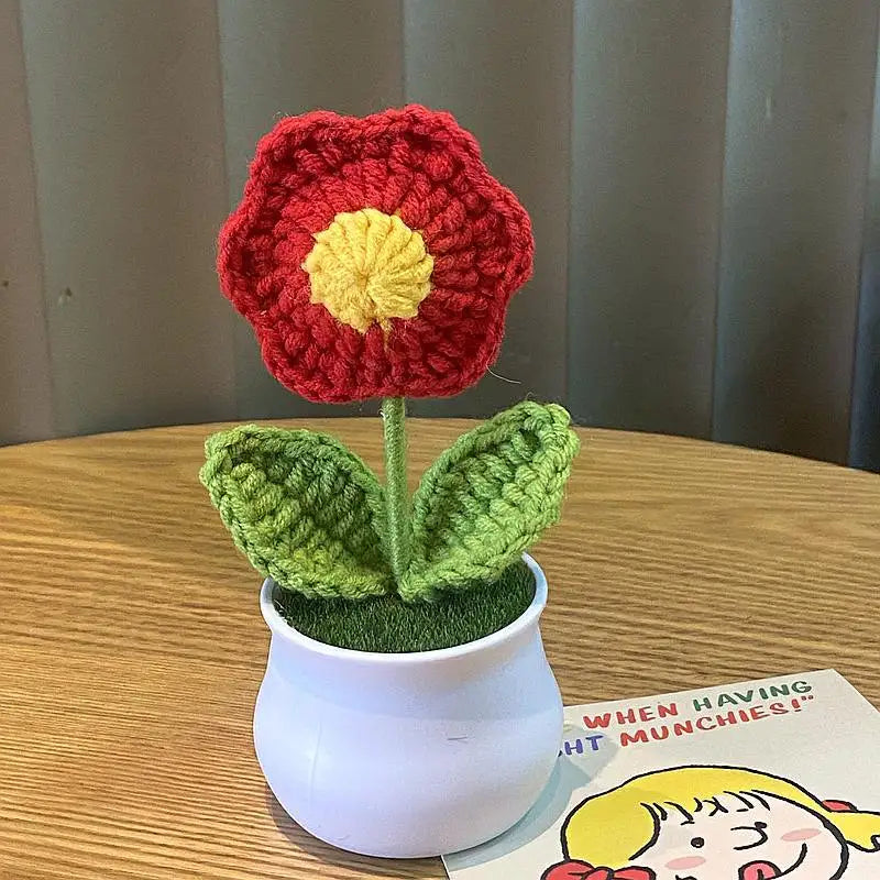 DIY Handwoven Woolen Mini Potted Flower – Cute Desk Decor & Gift