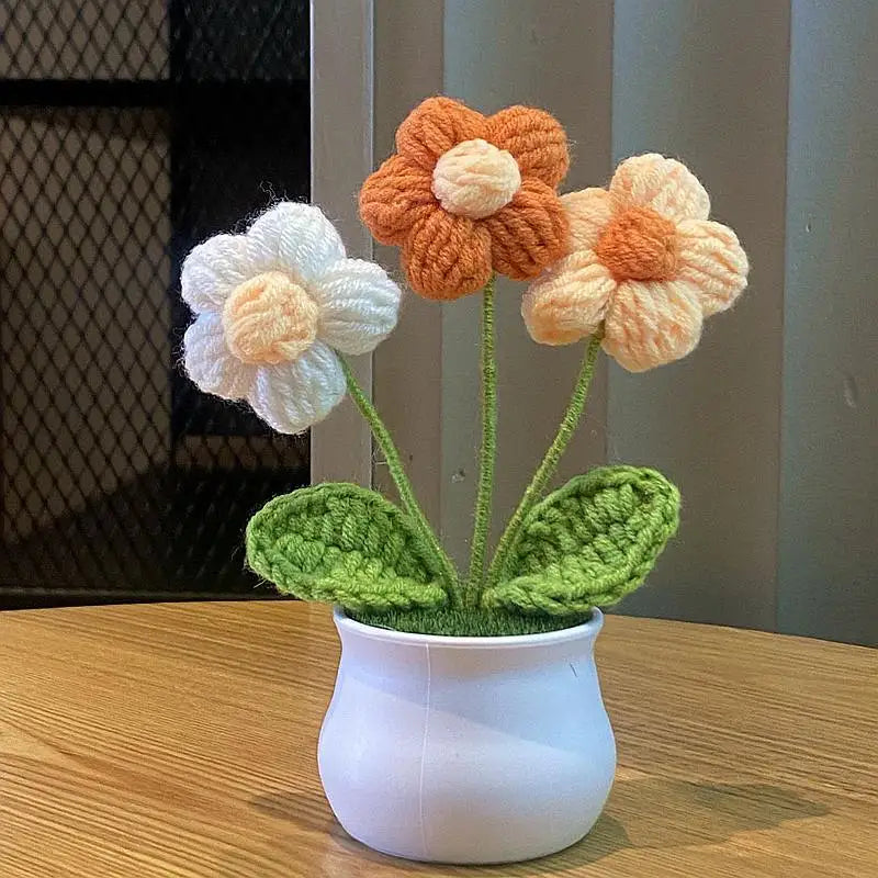 DIY Handwoven Woolen Mini Potted Flower – Cute Desk Decor & Gift