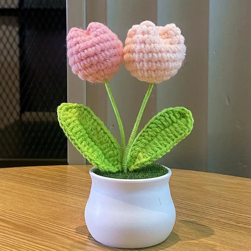 DIY Handwoven Woolen Mini Potted Flower – Cute Desk Decor & Gift