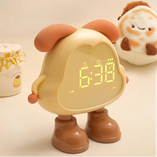 Cute Puppy LED Alarm Clock – Silent Rechargeable Desk Clock with Night Light for Kids & Students
