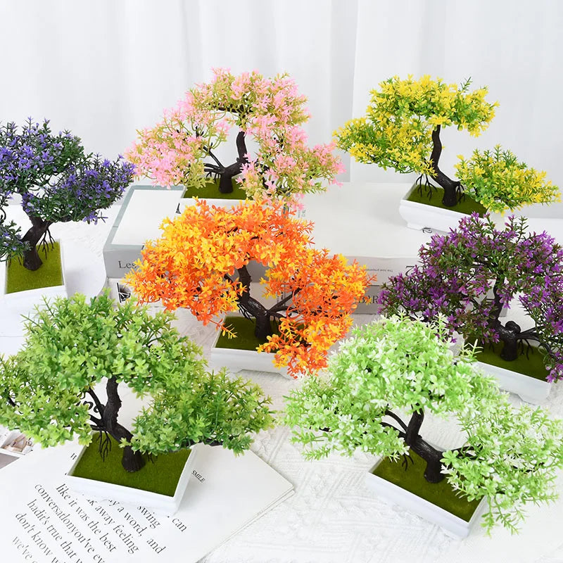 Artificial Pink Blossom Bonsai Tree – Decorative Faux Plant in White Ceramic Pot