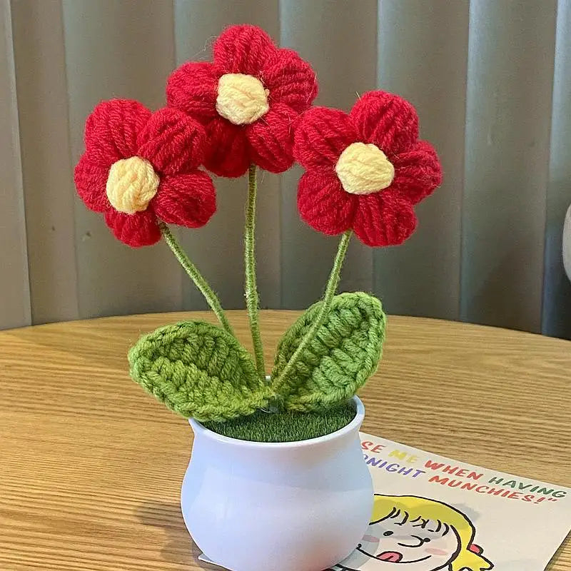 DIY Handwoven Woolen Mini Potted Flower – Cute Desk Decor & Gift