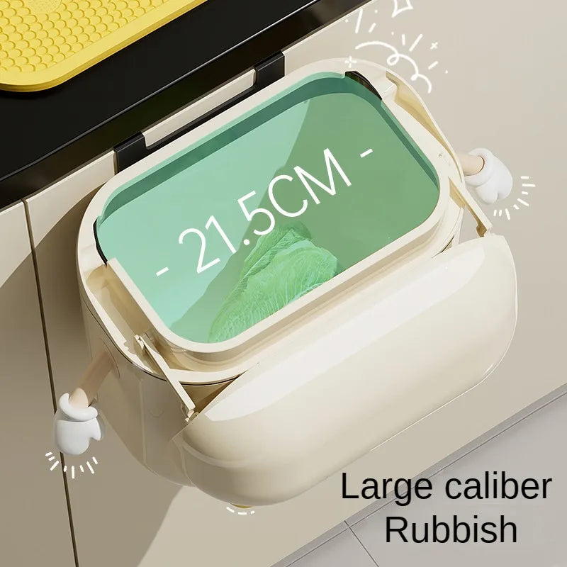 Cream Wall-Mounted Trash Can with Lid – 9L/12L Space-Saving Kitchen Bin for Cabinets, Food Waste & Bathroom