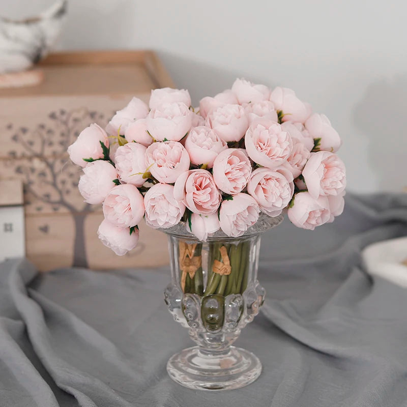 27-Head Artificial Peony Rose Bouquet – Soft Silk Flowers for Vase & Wedding Decor