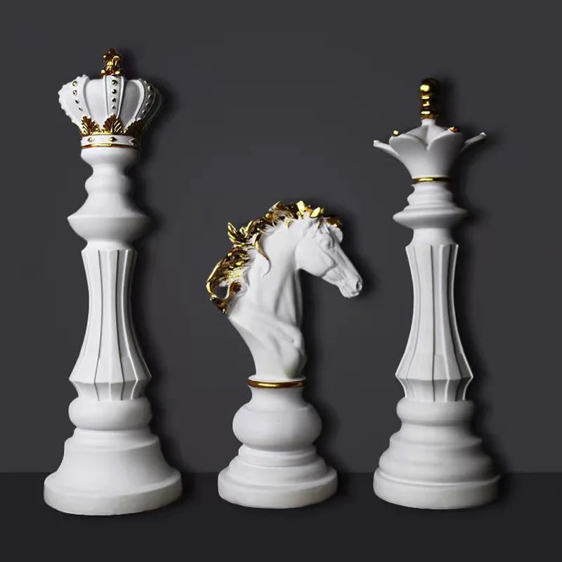 Luxury Resin Chess Figurine Set – King, Queen & Knight Decorative Sculptures for Home & Office