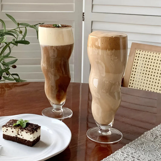 Wavy Curved Glass Tumbler – 510ml Elegant Iced Coffee & Juice Mug