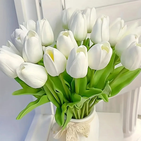 Realistic Artificial Tulip Bouquet – 10 Pcs Faux Flowers for Vase & Home Decor
