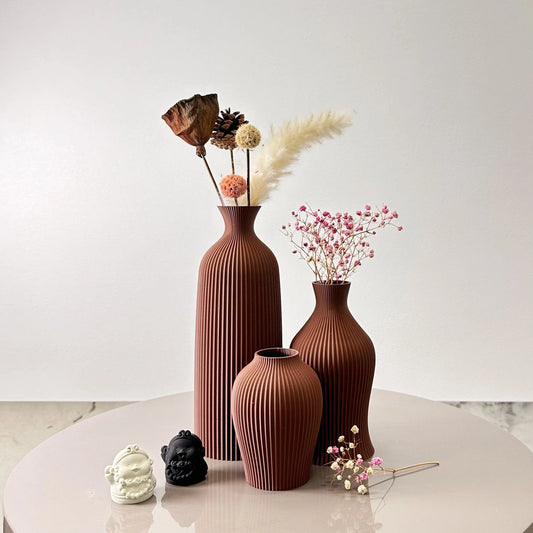Sculpted Harmony – 3-Piece Matte Vase Set in Black or Brown