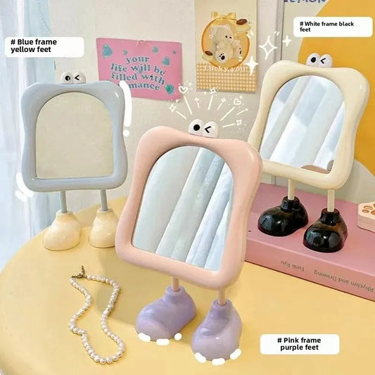 Cute Big Feet Desktop Mirror – Adorable Standing Makeup Mirror for Dorm or Vanity