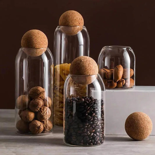 Minimalist Glass Storage Jar with Natural Cork Lid – 4 Sizes | Airtight Food Container for Pasta, Tea, Coffee & Spices