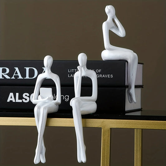 Abstract Sitting Sculpture – White Resin Figurine for Shelves, Desks & Entryways