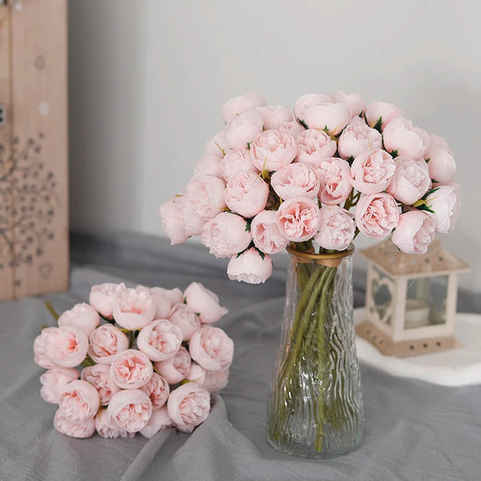 27-Head Artificial Peony Rose Bouquet – Soft Silk Flowers for Vase & Wedding Decor