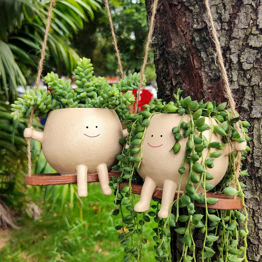 Resin Swing Cartoon Planter Pot – Cute Hanging Head Pot for Indoor & Outdoor Decor