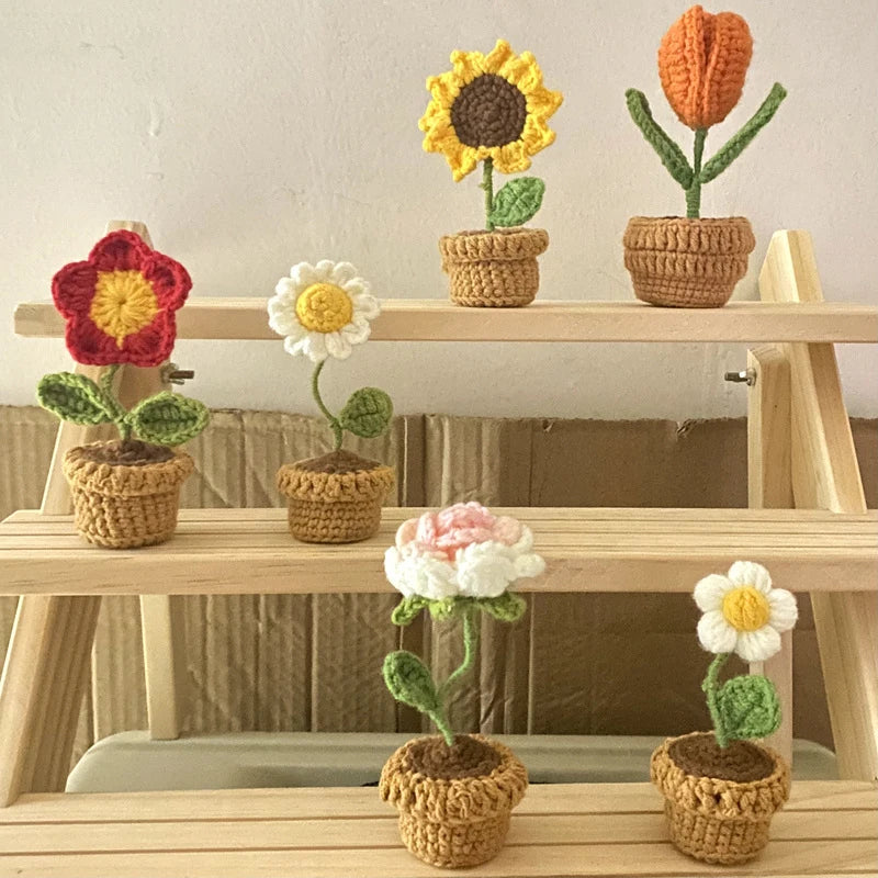 DIY Handwoven Woolen Mini Potted Flower – Cute Desk Decor & Gift