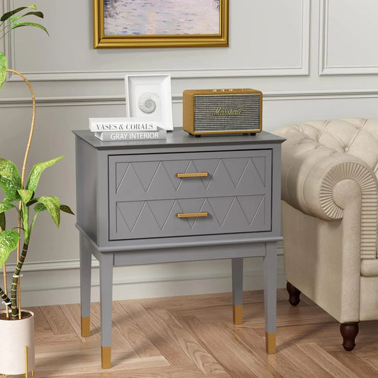 Modern Tall End Table with Drawers – Elegant Nightstand for Bedroom or Living Room