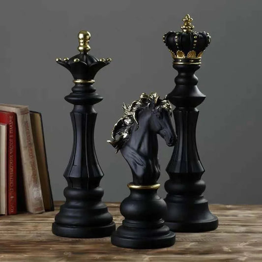 Luxury Resin Chess Figurine Set – King, Queen & Knight Decorative Sculptures for Home & Office